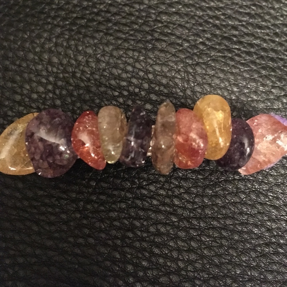Polished fluorite stone covered barrette